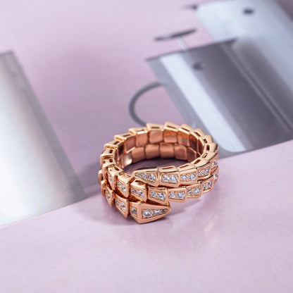 [Royal Jewelry]SERPENTI RING PINK GOLD DIAMOND DOUBLE ROW