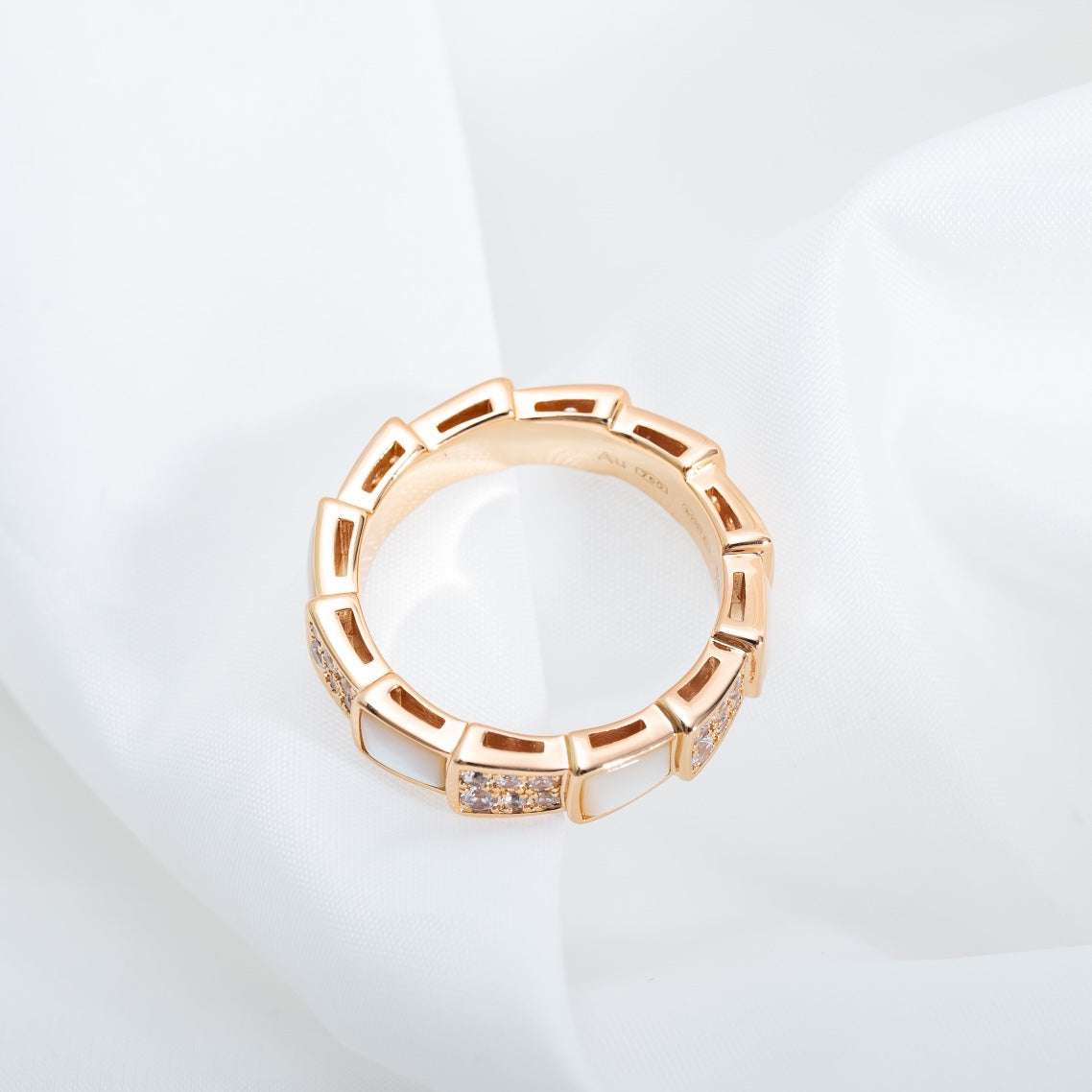 [Royal Jewelry]SERPENTI RING PINK GOLD MOP DIAMOND PAVED 4MM