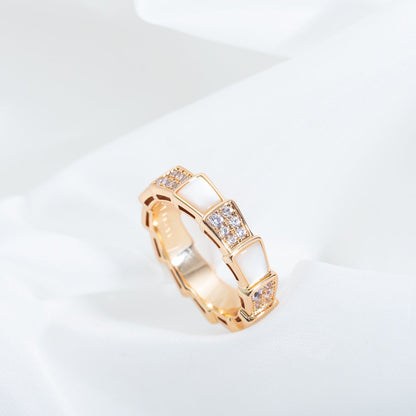 [Royal Jewelry]SERPENTI RING PINK GOLD MOP DIAMOND PAVED 4MM
