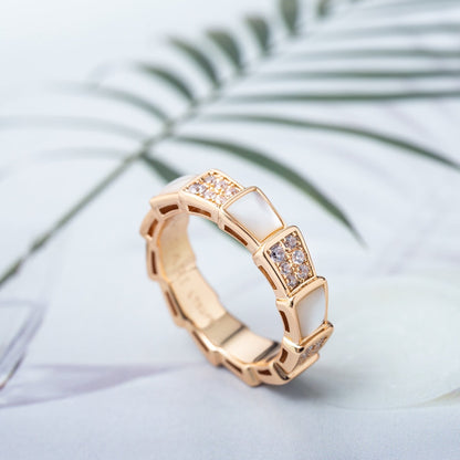 [Royal Jewelry]SERPENTI RING PINK GOLD MOP DIAMOND PAVED 4MM