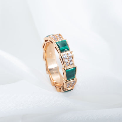 [Royal Jewelry]SERPENTI RING PINK GOLD MALACHITE DIAMOND PAVED 4MM