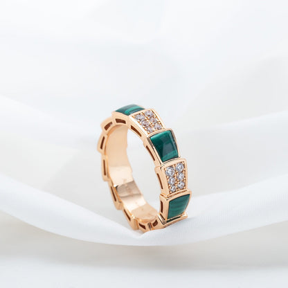 [Royal Jewelry]SERPENTI RING PINK GOLD MALACHITE DIAMOND PAVED 4MM