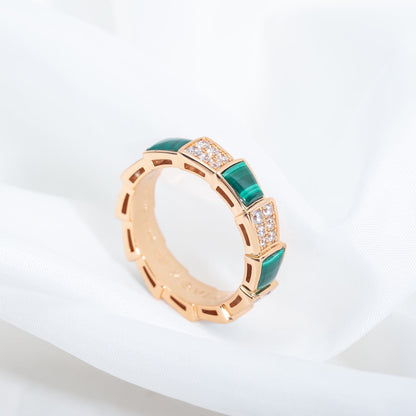 [Royal Jewelry]SERPENTI RING PINK GOLD MALACHITE DIAMOND PAVED 4MM
