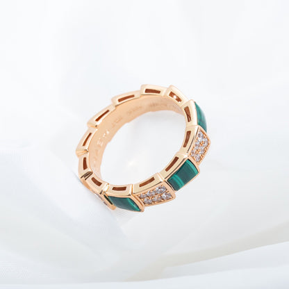 [Royal Jewelry]SERPENTI RING PINK GOLD MALACHITE DIAMOND PAVED 4MM