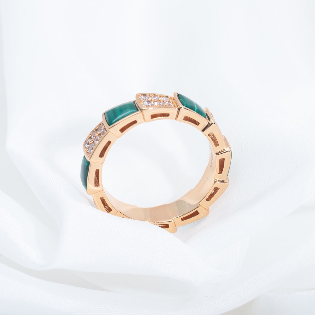 [Royal Jewelry]SERPENTI RING PINK GOLD MALACHITE DIAMOND PAVED 4MM
