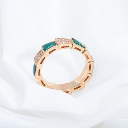 [Royal Jewelry]SERPENTI RING PINK GOLD MALACHITE DIAMOND PAVED 4MM