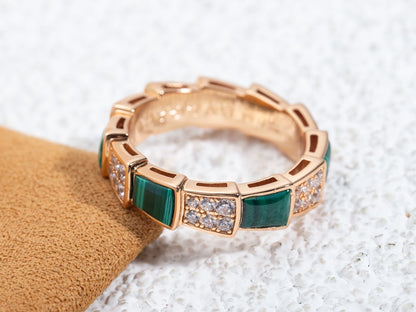 [Royal Jewelry]SERPENTI RING PINK GOLD MALACHITE DIAMOND PAVED 4MM