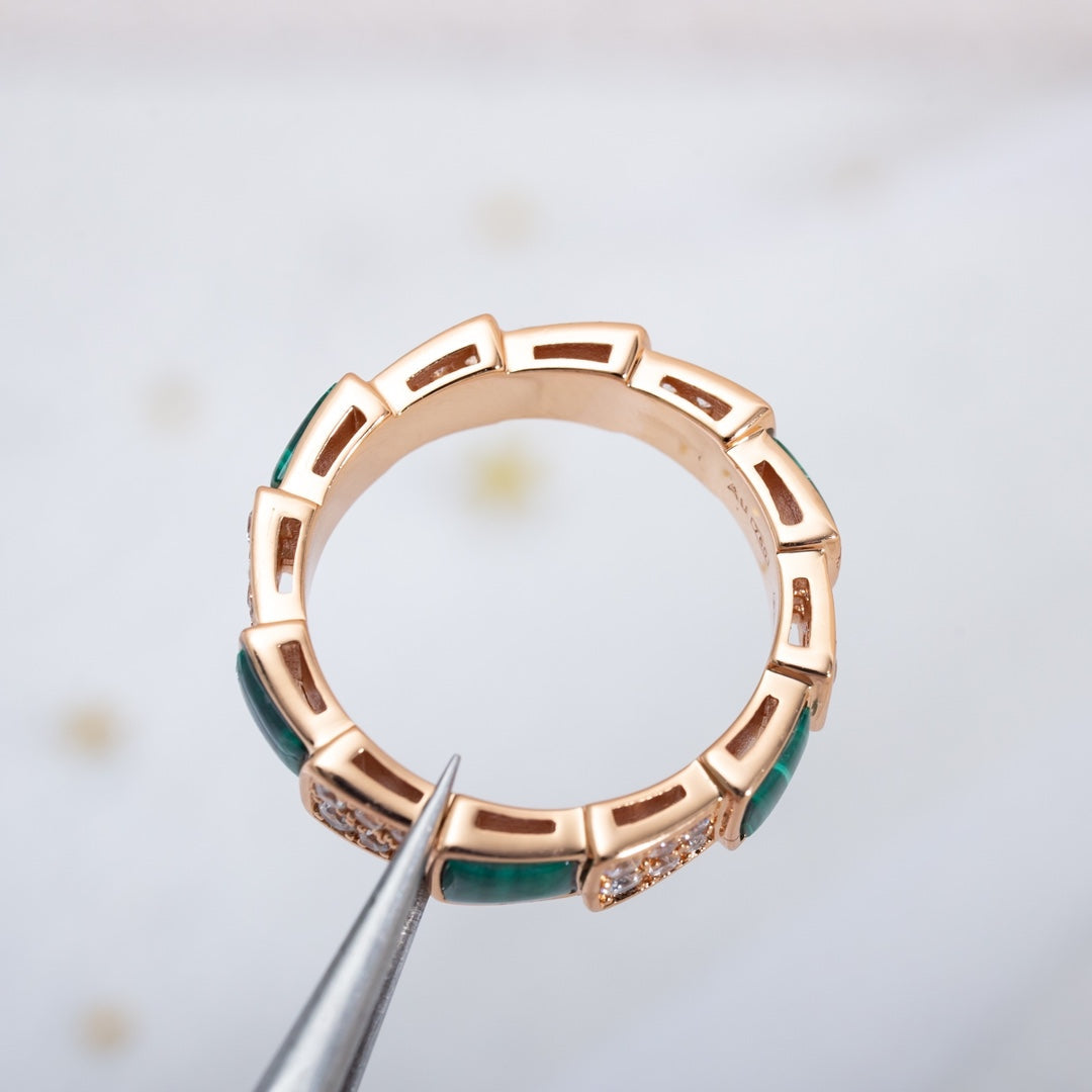 [Royal Jewelry]SERPENTI RING PINK GOLD MALACHITE DIAMOND PAVED 4MM