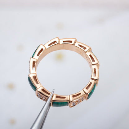 [Royal Jewelry]SERPENTI RING PINK GOLD MALACHITE DIAMOND PAVED 4MM
