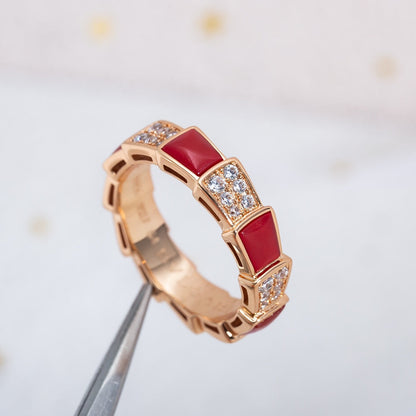[Royal Jewelry]SERPENTI RING PINK GOLD CARNELIAN DIAMOND PAVED 4MM