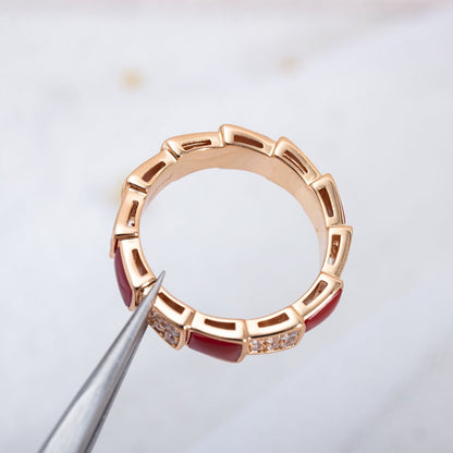 [Royal Jewelry]SERPENTI RING PINK GOLD CARNELIAN DIAMOND PAVED 4MM