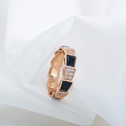 [Royal Jewelry]SERPENTI RING PINK GOLD BLACK MOP DIAMOND PAVED 4MM