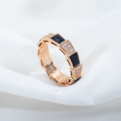 [Royal Jewelry]SERPENTI RING PINK GOLD BLACK MOP DIAMOND PAVED 4MM