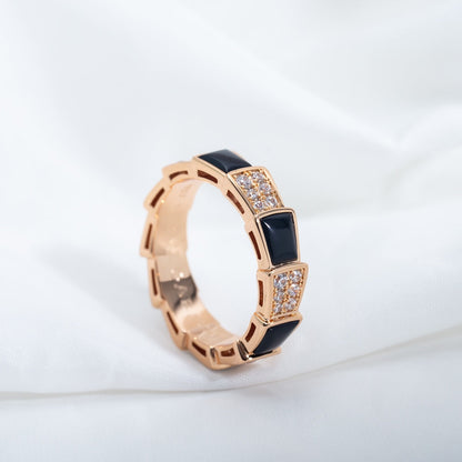 [Royal Jewelry]SERPENTI RING PINK GOLD BLACK MOP DIAMOND PAVED 4MM