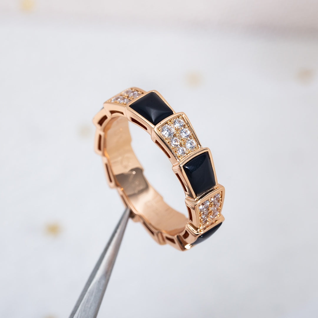 [Royal Jewelry]SERPENTI RING PINK GOLD BLACK MOP DIAMOND PAVED 4MM