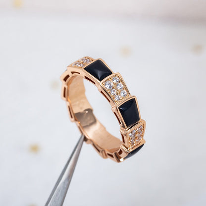 [Royal Jewelry]SERPENTI RING PINK GOLD BLACK MOP DIAMOND PAVED 4MM
