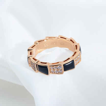 [Royal Jewelry]SERPENTI RING PINK GOLD BLACK MOP DIAMOND PAVED 4MM