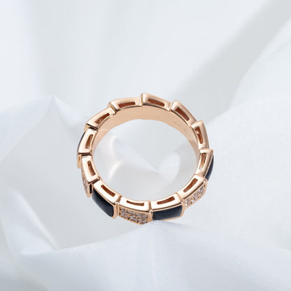 [Royal Jewelry]SERPENTI RING PINK GOLD BLACK MOP DIAMOND PAVED 4MM