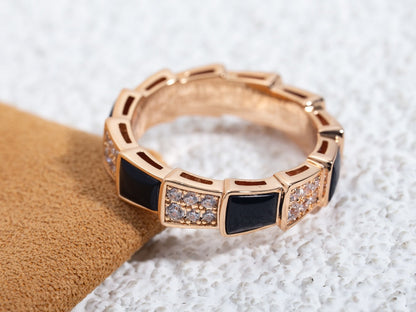 [Royal Jewelry]SERPENTI RING PINK GOLD BLACK MOP DIAMOND PAVED 4MM
