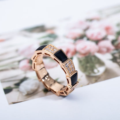 [Royal Jewelry]SERPENTI RING PINK GOLD BLACK MOP DIAMOND PAVED 4MM
