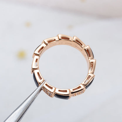 [Royal Jewelry]SERPENTI RING PINK GOLD BLACK MOP DIAMOND PAVED 4MM