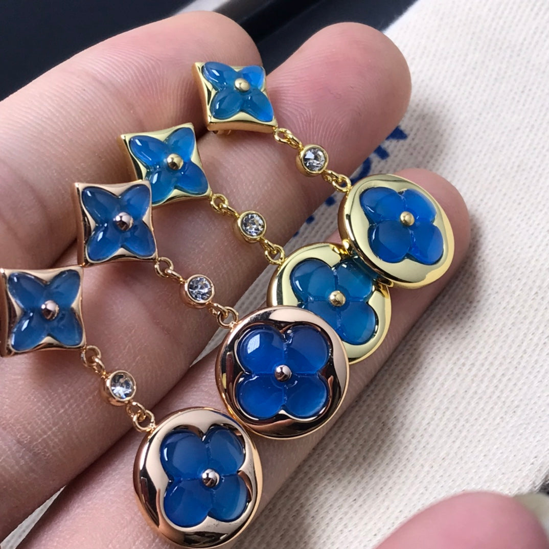 [Royal Jewelry]STAR AND SUN AGATE DIAMOND EARRINGS