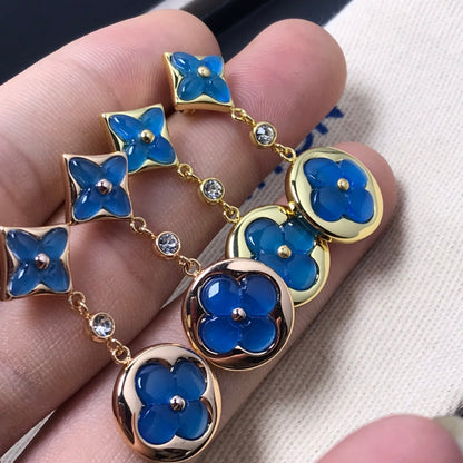 [Royal Jewelry]STAR AND SUN AGATE DIAMOND EARRINGS
