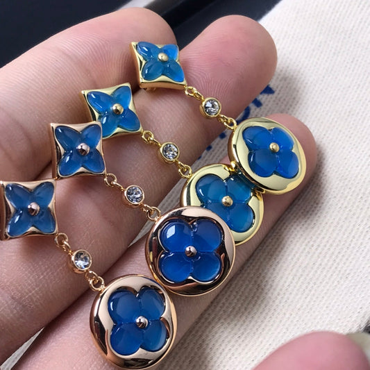 [Royal Jewelry]STAR AND SUN AGATE DIAMOND EARRINGS
