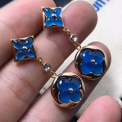 [Royal Jewelry]STAR AND SUN AGATE DIAMOND EARRINGS