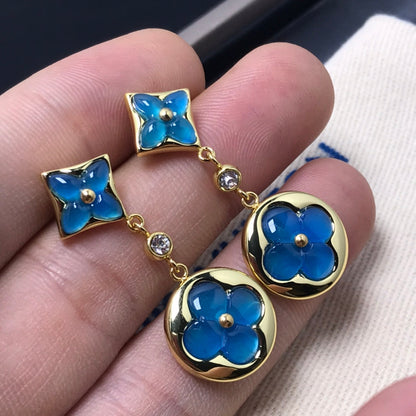 [Royal Jewelry]STAR AND SUN AGATE DIAMOND EARRINGS