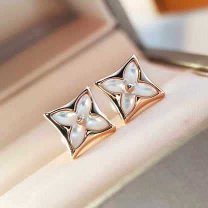 [Royal Jewelry]STAR MOP PINK GOLD EARRINGS