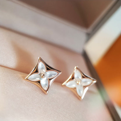 [Royal Jewelry]STAR MOP PINK GOLD EARRINGS