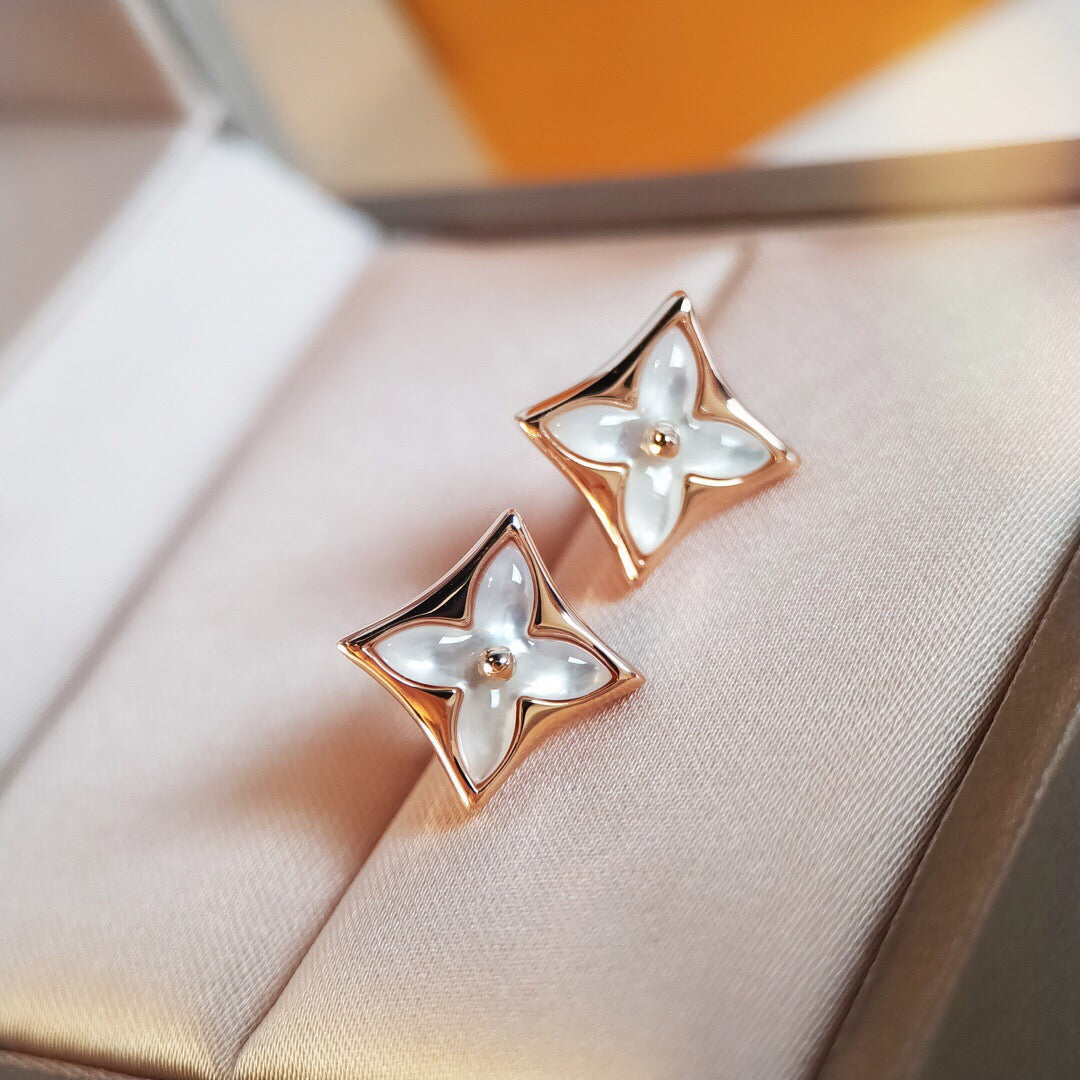 [Royal Jewelry]STAR MOP PINK GOLD EARRINGS
