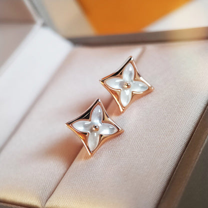 [Royal Jewelry]STAR MOP PINK GOLD EARRINGS
