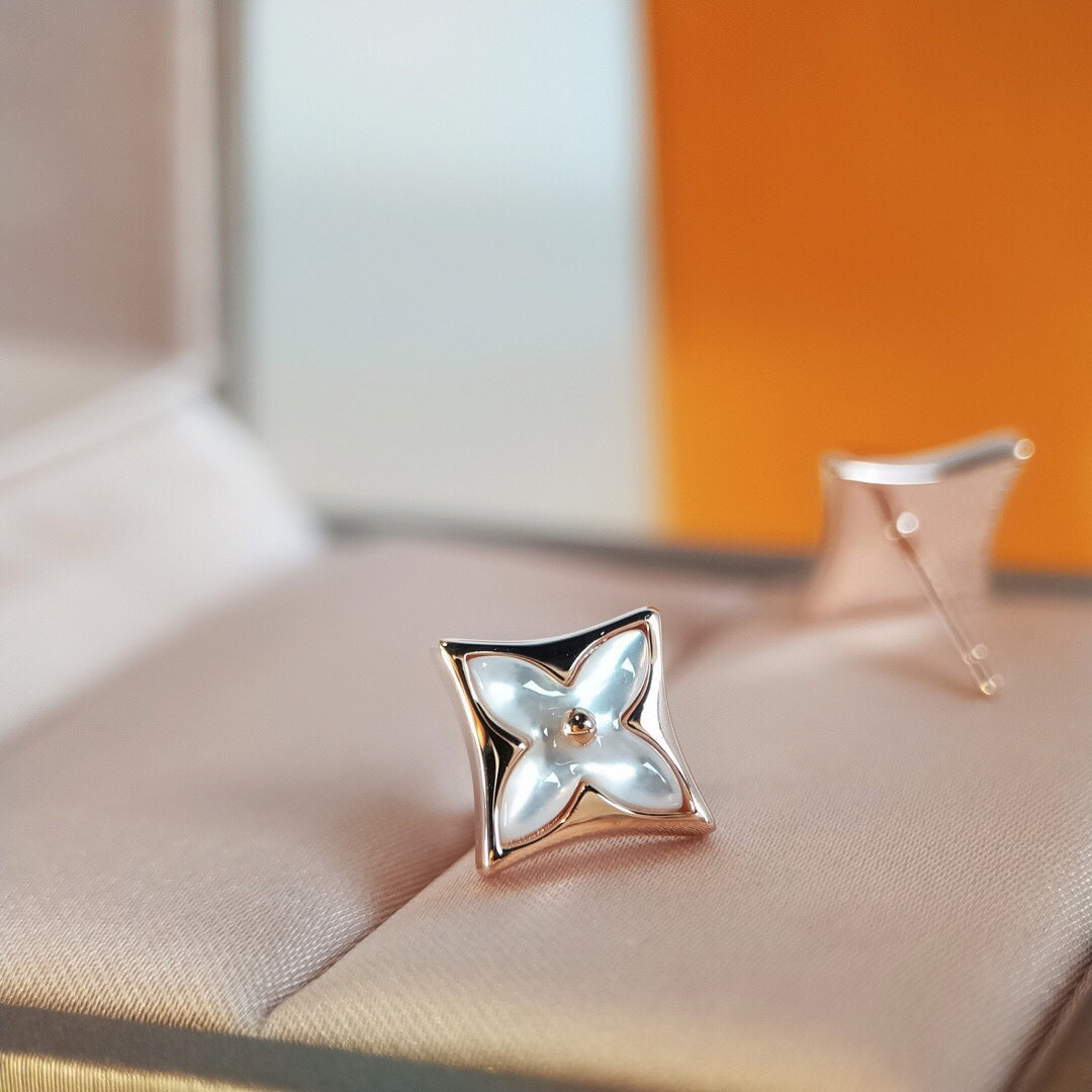[Royal Jewelry]STAR MOP PINK GOLD EARRINGS