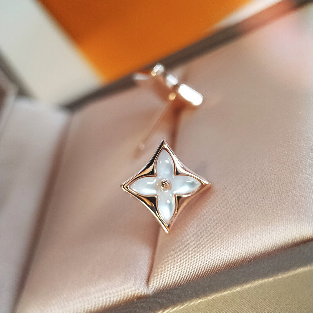 [Royal Jewelry]STAR MOP PINK GOLD EARRINGS