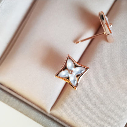 [Royal Jewelry]STAR MOP PINK GOLD EARRINGS