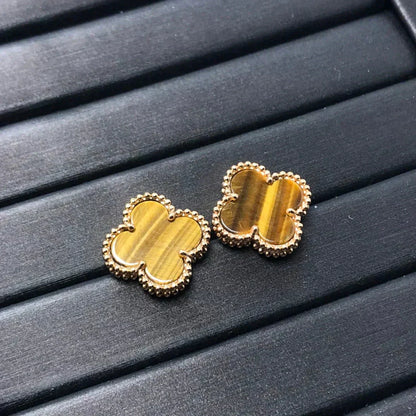 [Royal Jewelry]CLOVER MEDIUM 1 MOTIFS TIGER EYE EARRINGS