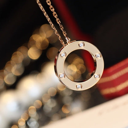 [Royal Jewelry]LOVE NECKLACE 16MM 6 DIAMONDS PINK GOLD