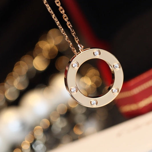 [Royal Jewelry]LOVE NECKLACE 16MM 6 DIAMONDS PINK GOLD