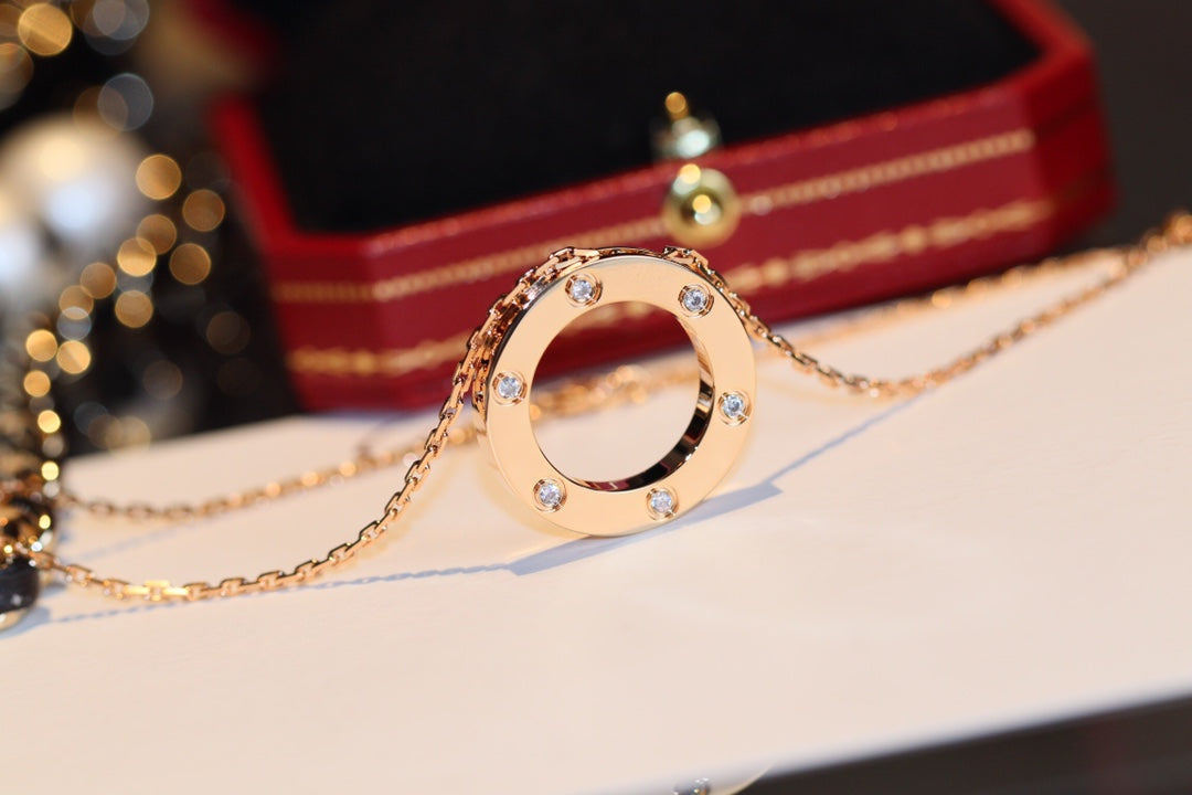 [Royal Jewelry]LOVE NECKLACE 16MM 6 DIAMONDS PINK GOLD
