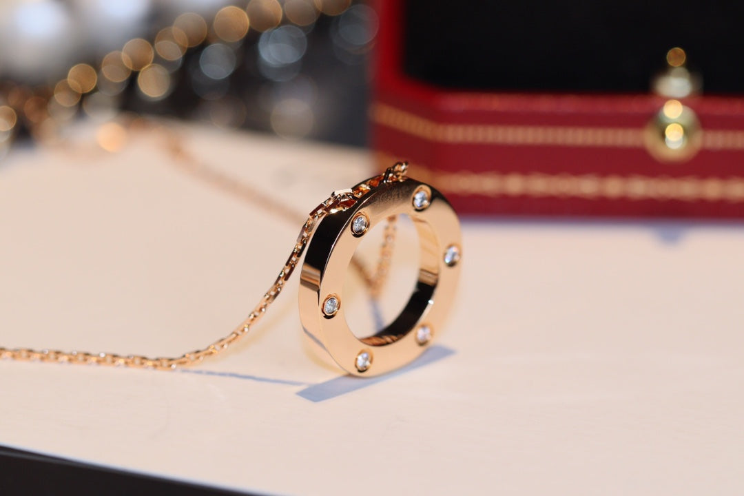 [Royal Jewelry]LOVE NECKLACE 16MM 6 DIAMONDS PINK GOLD