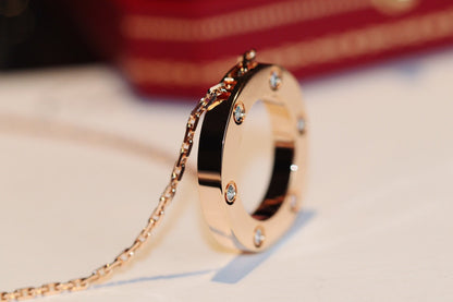 [Royal Jewelry]LOVE NECKLACE 16MM 6 DIAMONDS PINK GOLD