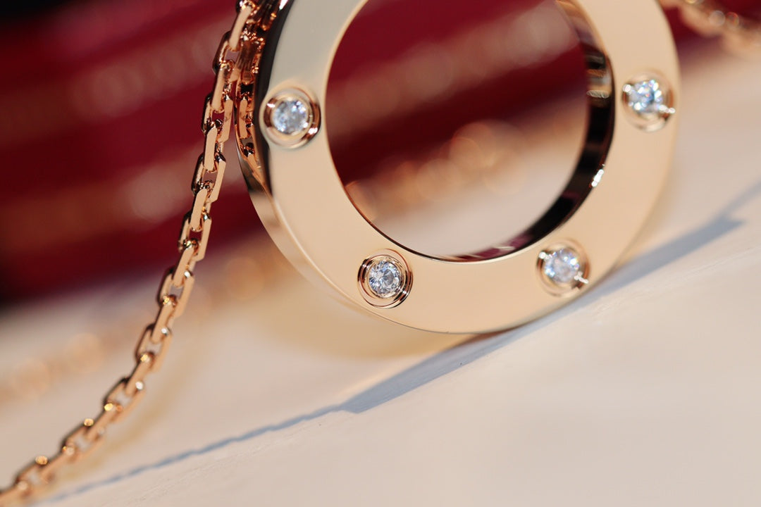 [Royal Jewelry]LOVE NECKLACE 16MM 6 DIAMONDS PINK GOLD