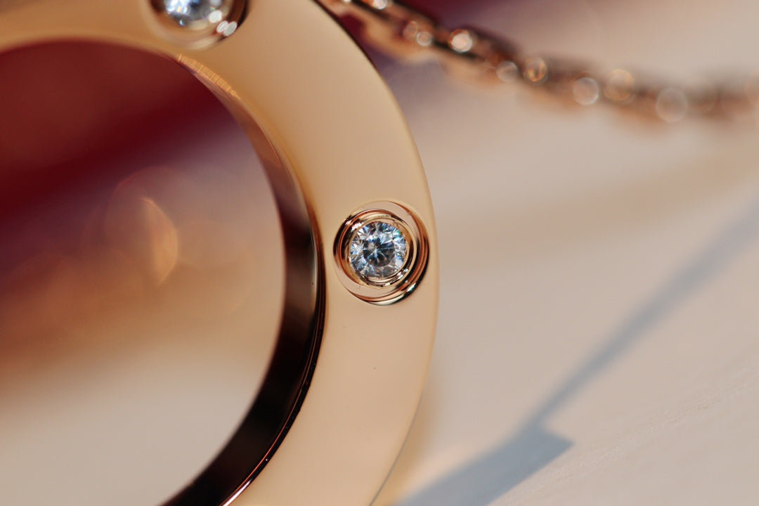 [Royal Jewelry]LOVE NECKLACE 16MM 6 DIAMONDS PINK GOLD