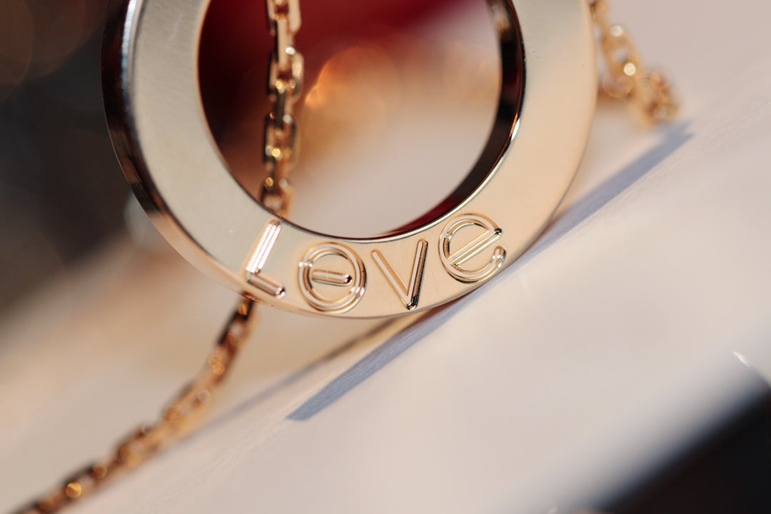 [Royal Jewelry]LOVE NECKLACE 16MM 6 DIAMONDS PINK GOLD