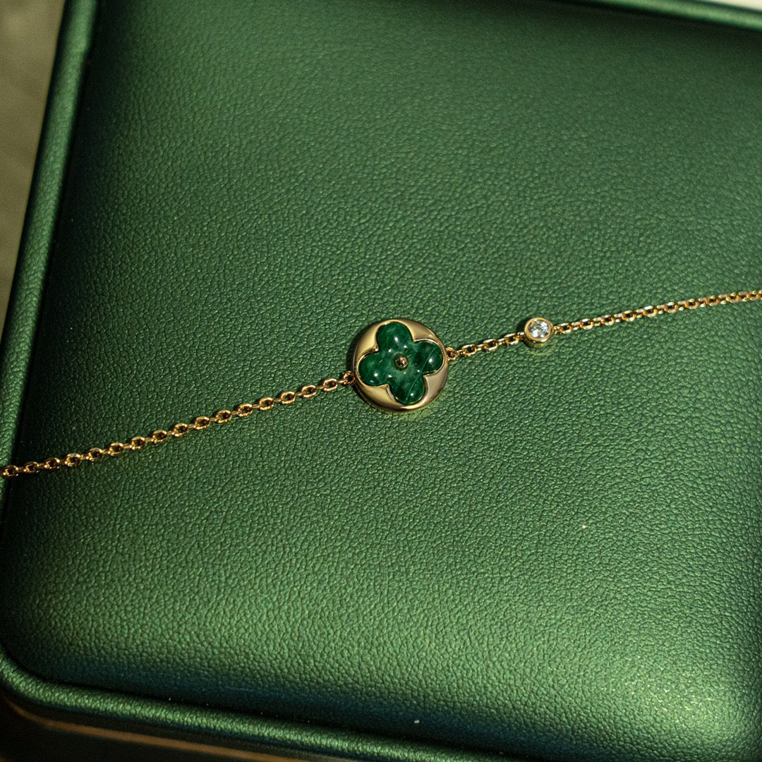[Royal Jewelry]SUN MALACHITE 1 DIAMOND PINK GOLD BRACELET