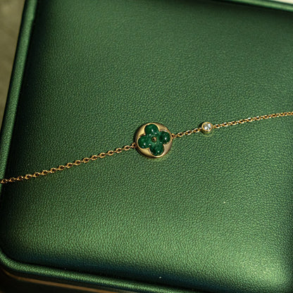 [Royal Jewelry]SUN MALACHITE 1 DIAMOND PINK GOLD BRACELET