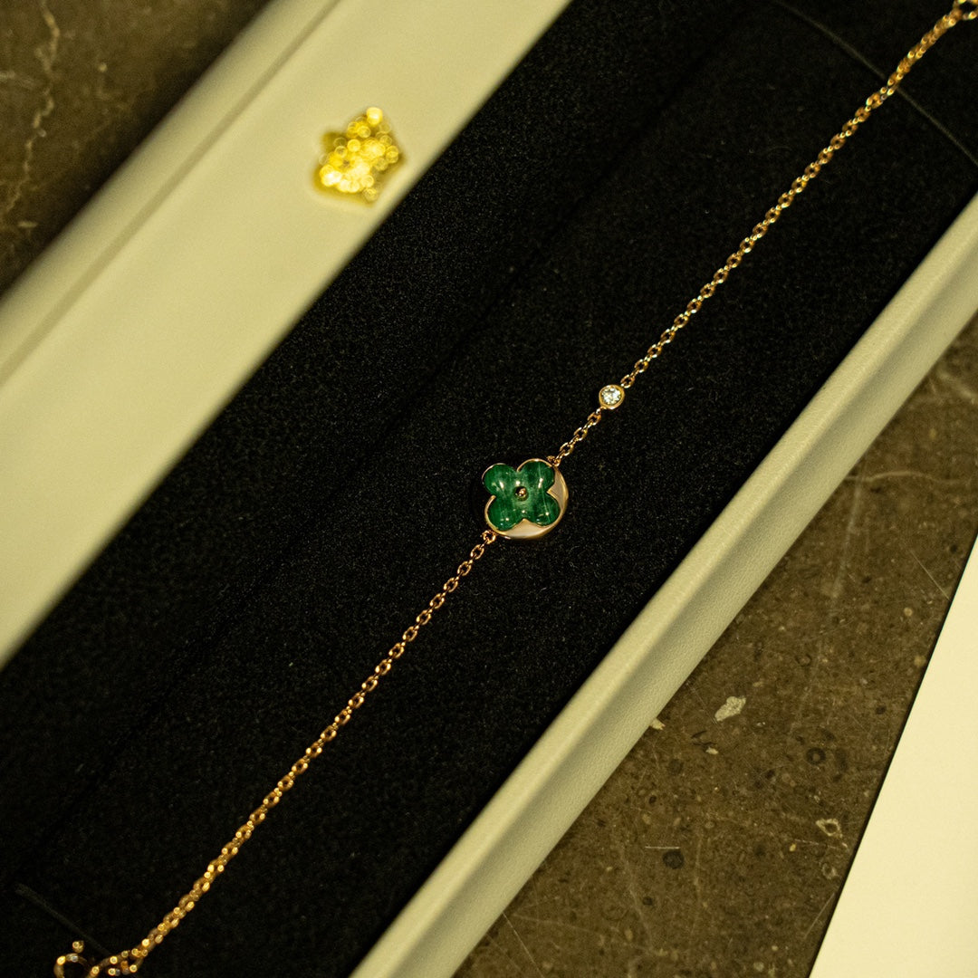 [Royal Jewelry]SUN MALACHITE 1 DIAMOND PINK GOLD BRACELET