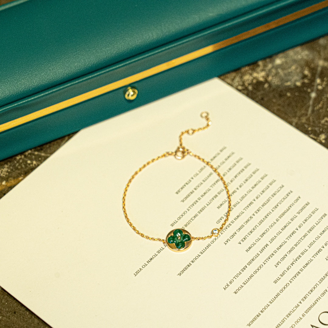 [Royal Jewelry]SUN MALACHITE 1 DIAMOND PINK GOLD BRACELET